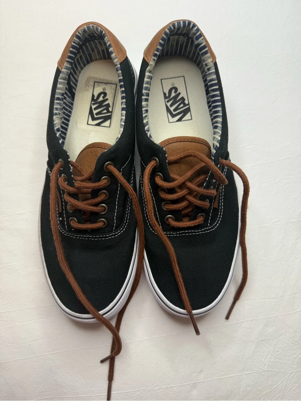 Vans Men’s Black Canvas Sneakers with Brown Accents